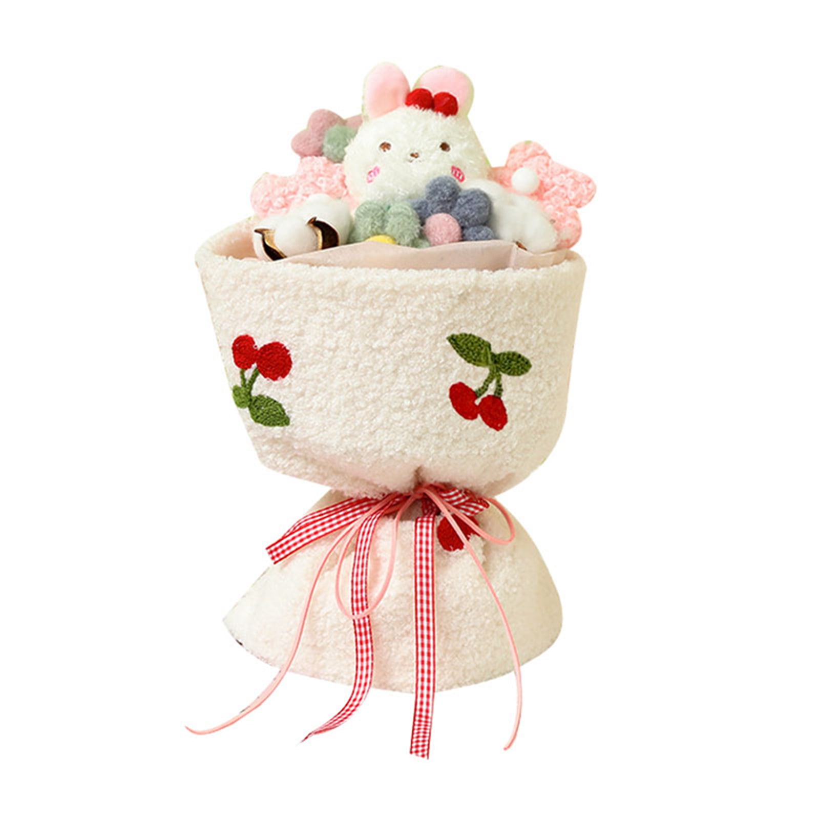 Youthink Plush Bouquet Toy Soft Material Cartoon Fine Texture Stuffed Plush Flower Cute For Birthday White Bunny