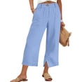 thumbnail image 2 of Sexlip Women's Capri Pants All Season cotton linen cotton solid color slit with pockets easy to match trendy and fashionable Blue S, 2 of 6