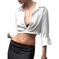 thumbnail image 1 of Women'S Long Bell Sleeve Cropped Button Down Shirts Collared Crop Blouses Tops White L, 1 of 9