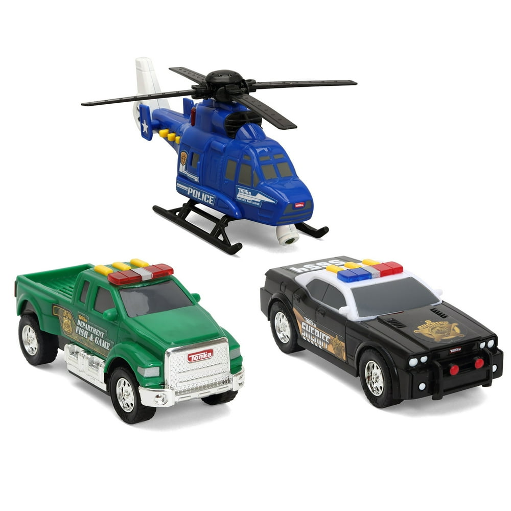 Funrise Toys Tonka Mini 3 Pack, Police Helicopter, Pickup Fish & Game