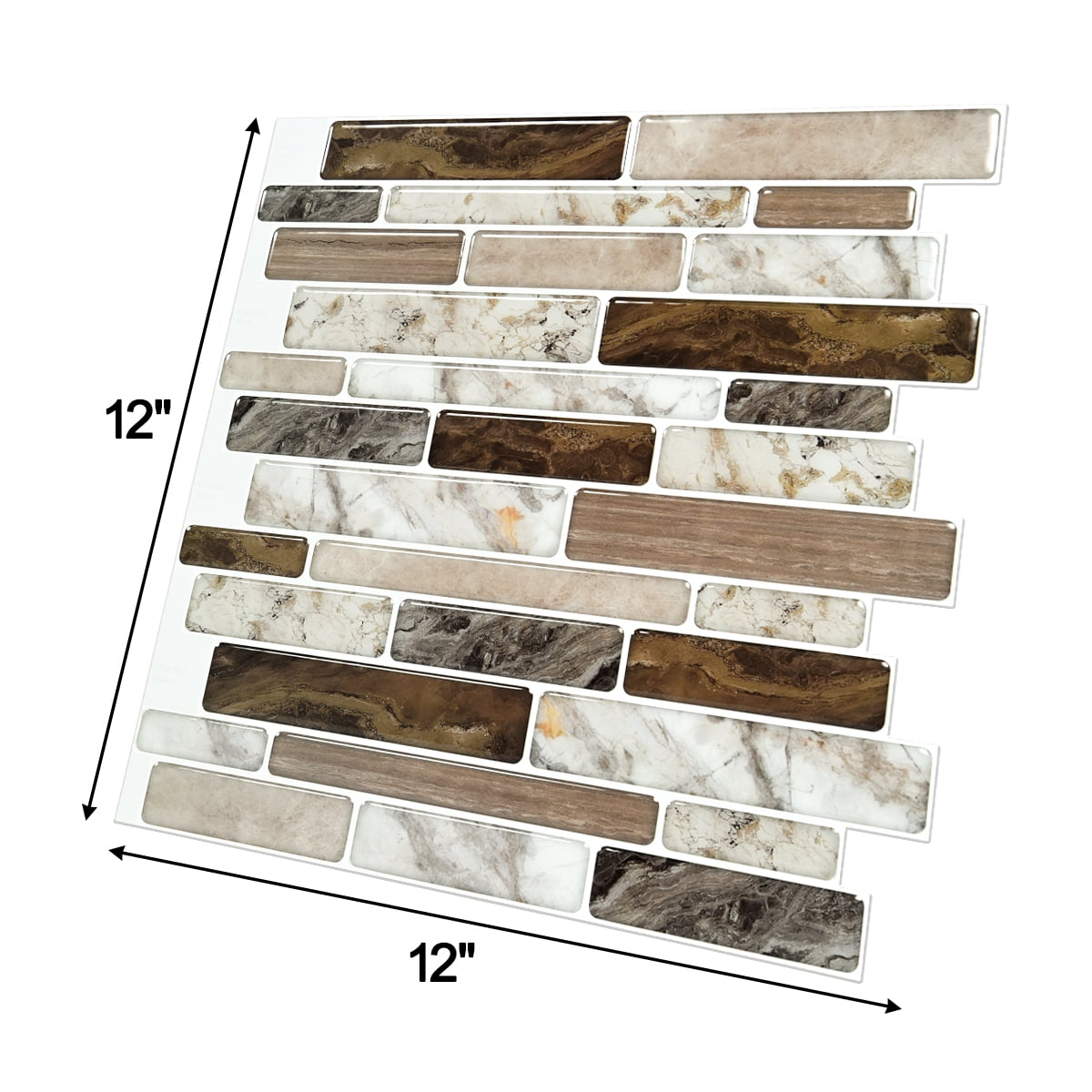 LongKing Brown Marble Tile 12 in. x 12 in. Peel and Stick Backsplash(10-Pack)