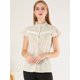 thumbnail image 2 of Allegra K Blusa Floral Encaje Transparente Manga Del Casquillo Botones Arriba Top Cuello Con Volantes Para Mujeres Blanco XS Unique Bargains Blusa, 2 of 6