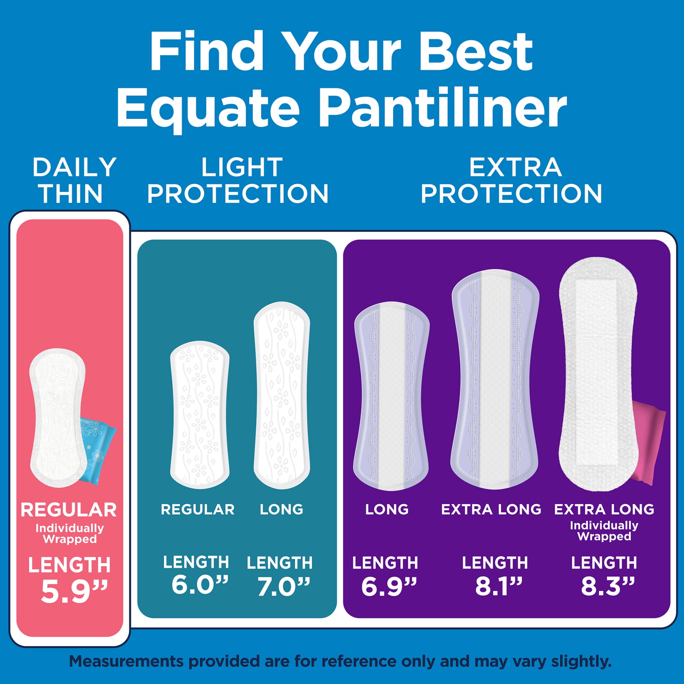 (12 pack) Equate Thin Panty Liners, Regular Length, Individually Wrapped, Compare to Always, 20 Count