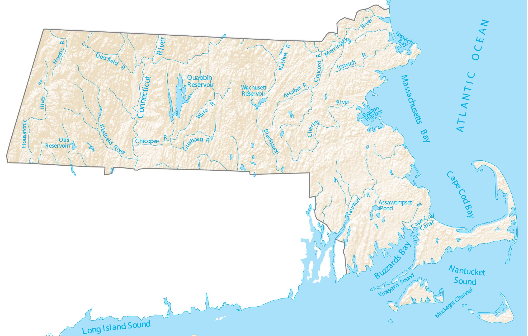 Massachusetts Lakes and Rivers - Large MAP Vivid Imagery-12 Inch BY 18 ...