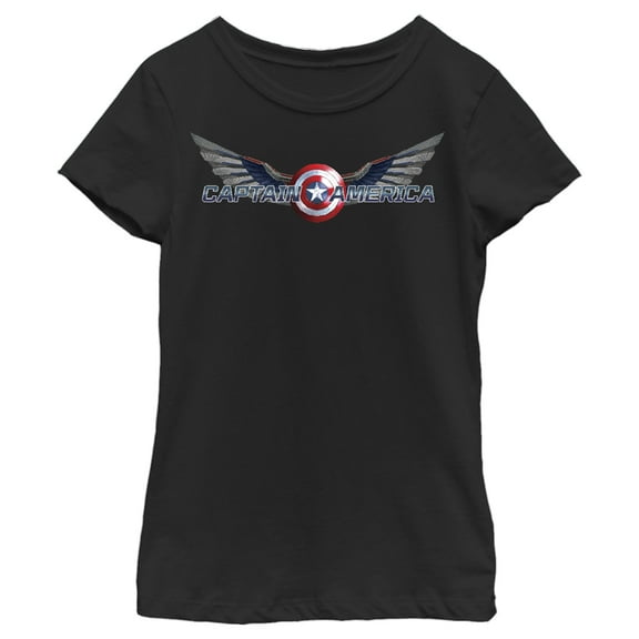 Girl's Marvel The Falcon and the Winter Soldier Captain America Shield with Wings Graphic Tee Black Large