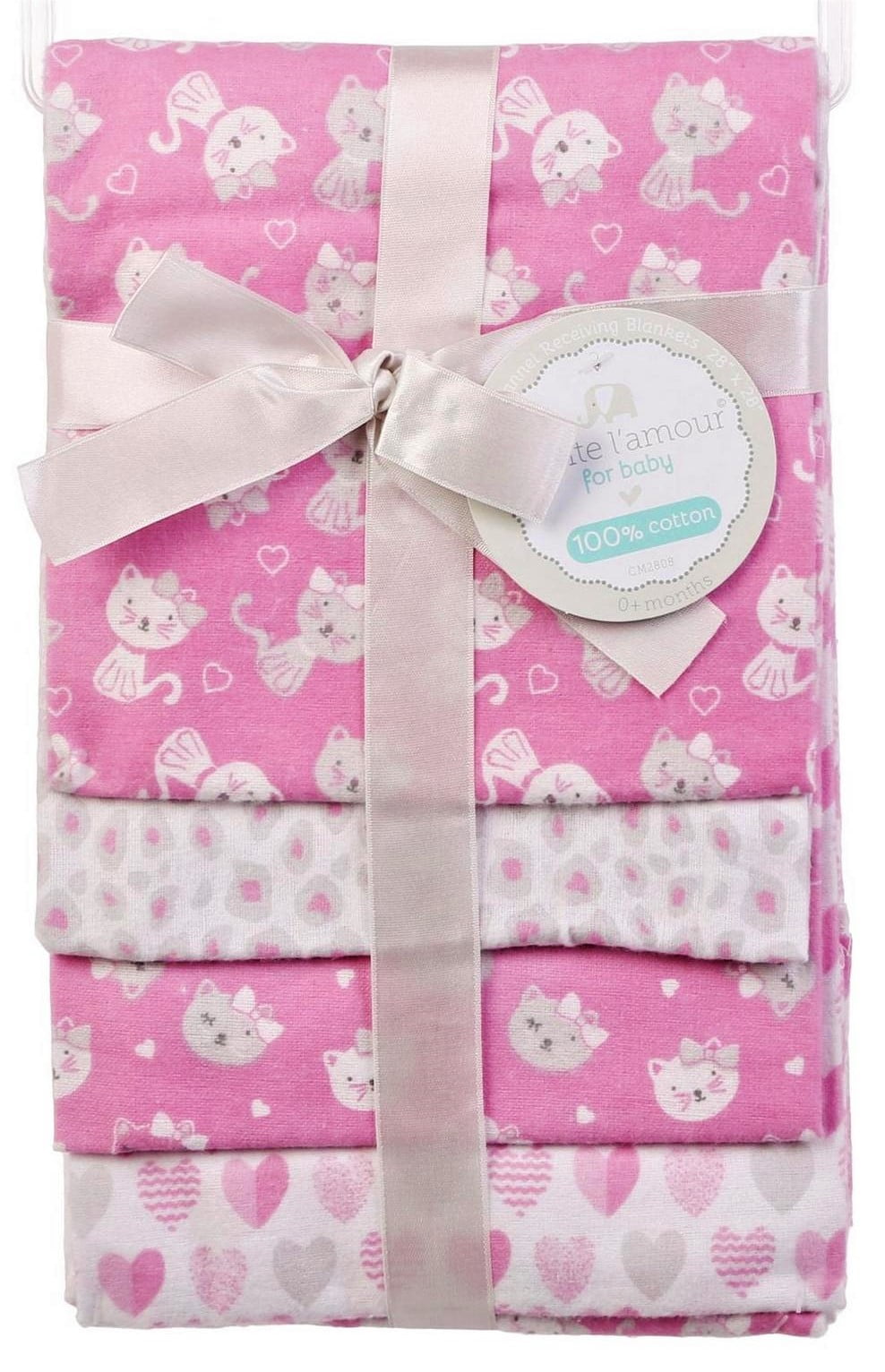 RECEIVING BLANKETS SET 4 COTTON PACK BABY GIRLS PETITE KITTY