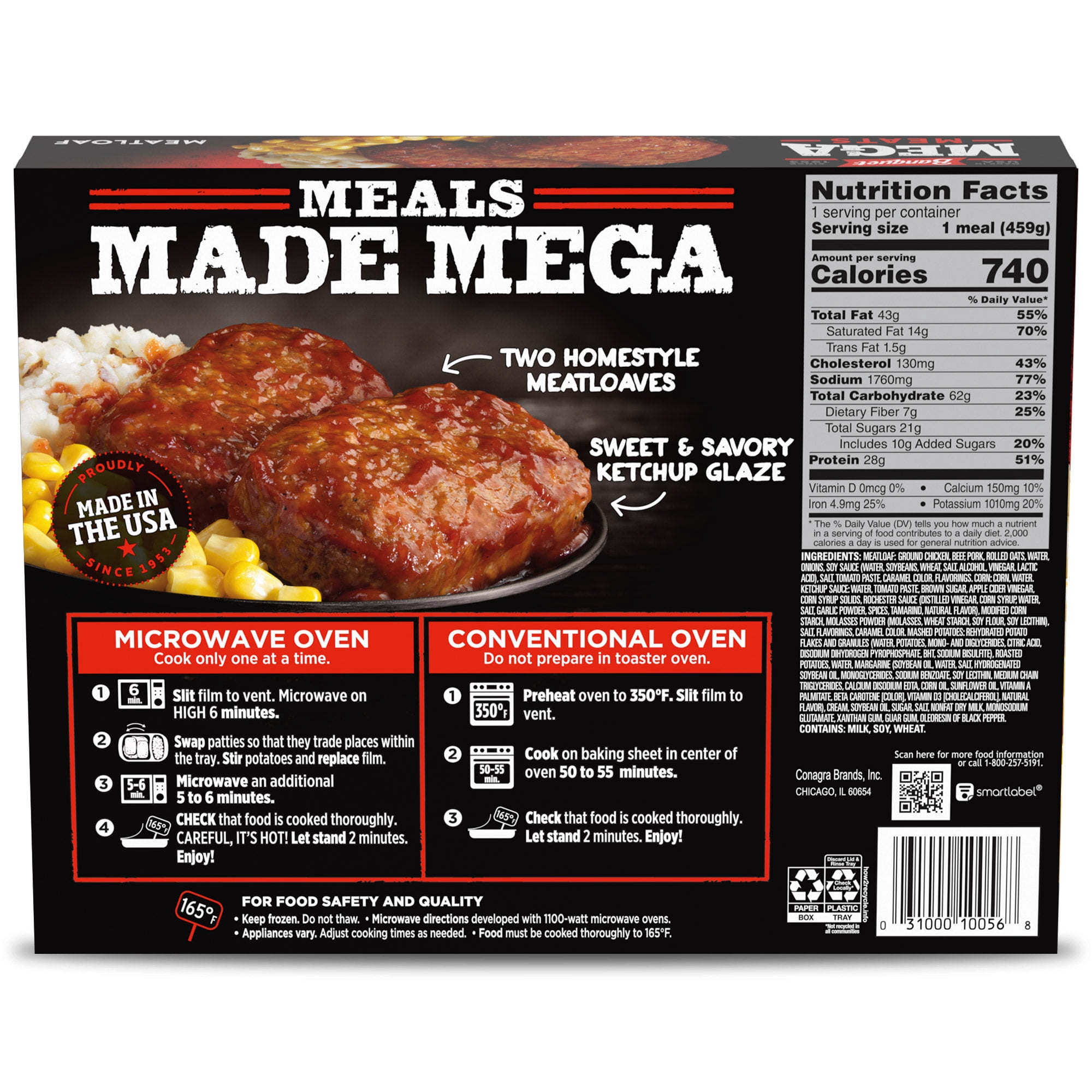 Banquet MEGA Meats Meatloaf, 28g Protein, Frozen Meal, 16.2 oz.