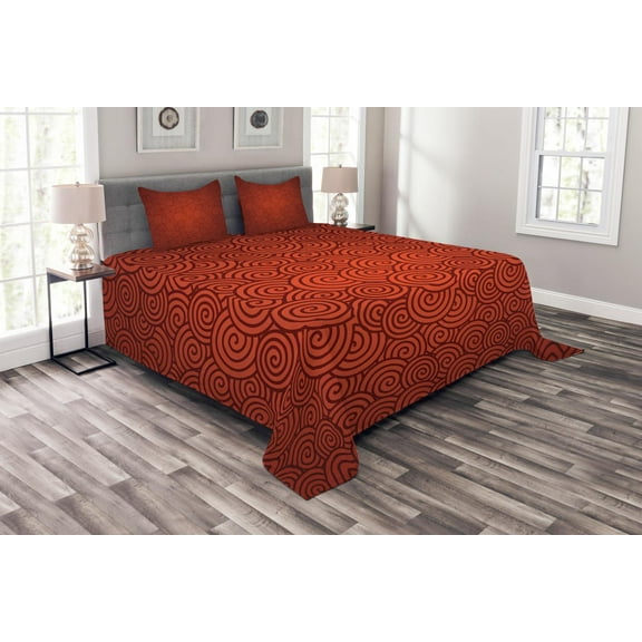 Ambesonne Abstract Quilted Bedspread Set 3 Pcs, Spirals Chinese New Year, Queen Size, Vermilion