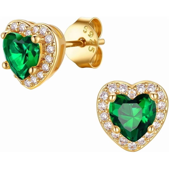 Birthstone Earrings for Women, Round/Heart/Square/Teardrop Earrings with 925 Sterling Silver Posts & Push Backs, Hypoallergenic Studs with Cubic Zirconia, 12 Months Jewelry with Gift Box[e543]