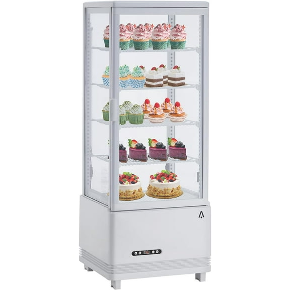 Homhougo 3.46 Cu.Ft. Commercial Display Refrigerator, Countertop Pastry Display, Upright Beverage Merchandiser, Adjustable Shelves, and Compact Countertop Design for Supermarkets, Coffee Shops, White
