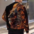 thumbnail image 5 of VNKIDY Men's Coat Autumn Winter Lion Print Bomber Jacket Long Sleeve Zipper Crewneck Coat For Casual Daily Streetwear Activities Soft Outerwear, 5 of 8