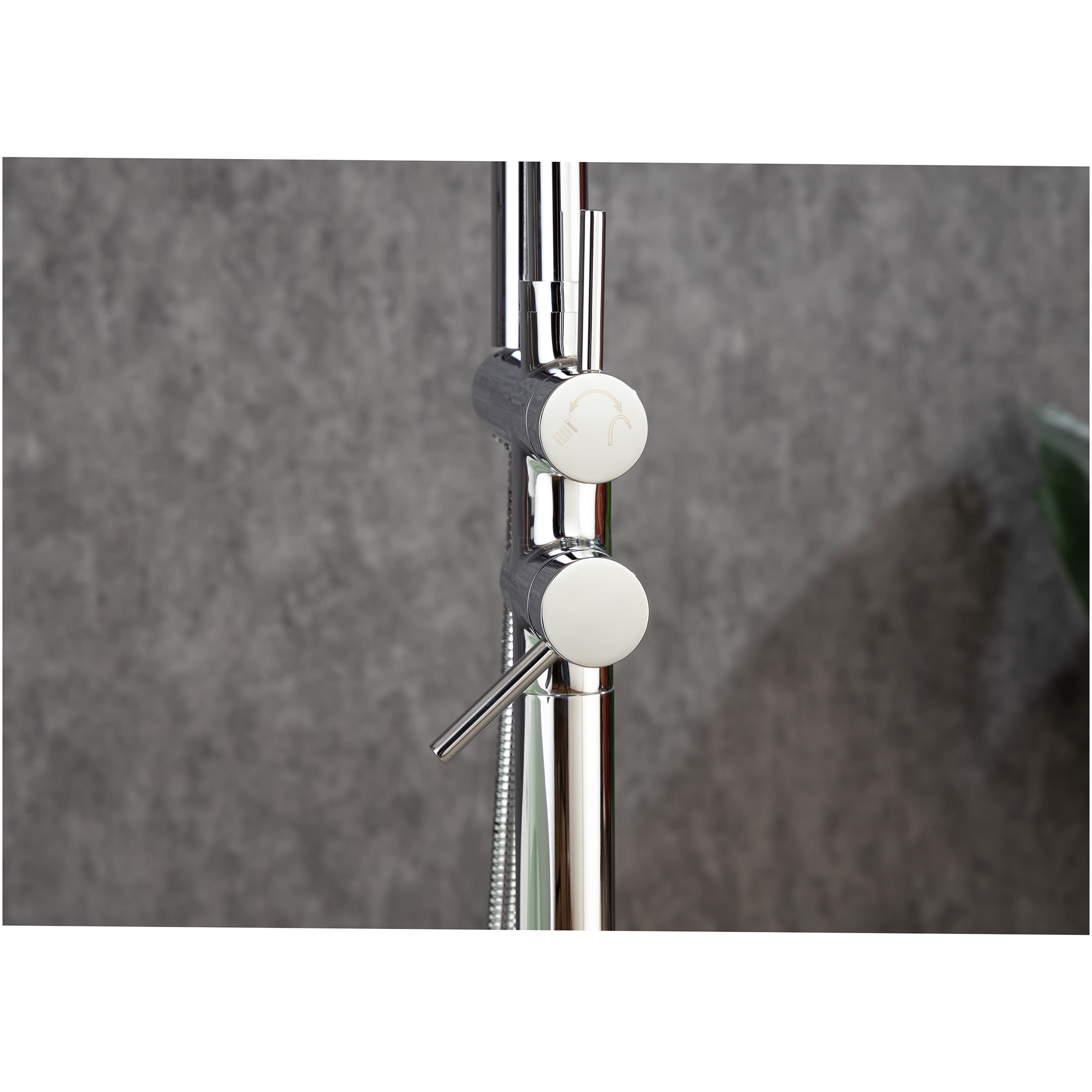 JERFIT Floor Mounted Tub Faucet with Hand Shower, Single Handle Freestanding Bathtub Filler in Chrome, Brushed Nickel Finish