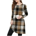 thumbnail image 5 of ClodeEU Women's Plaid Color Block Knee Length Loose Dress,Casual Crew Neck Tunic Dresses Trendy Outfits Khaki#,Womens Plus L, 5 of 6