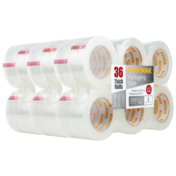 ROWNAK Clear Heavy Duty Packaging Tape- 36 Rolls, 2.0 in.Wide x 60 Yards, 3.2mil Thick