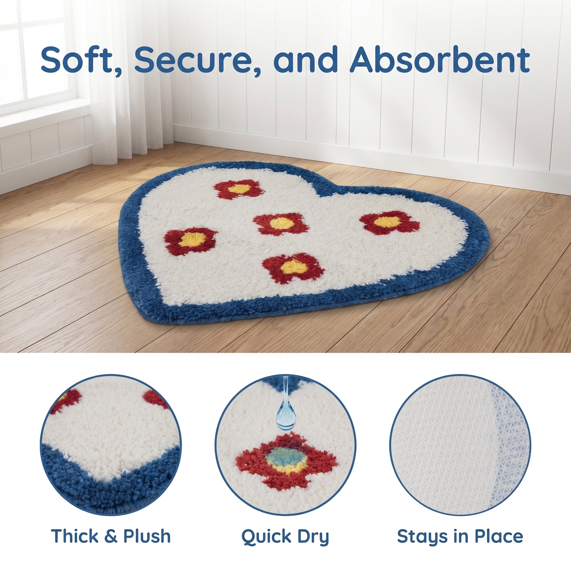Unique Bargains Small Heart Rug Non-Slip Soft Shaggy Faux Fur Area Rug 19" x 16" Blue Red