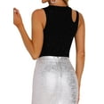 thumbnail image 3 of INSPIRE CHIC Women's Sleeveless Crew Neck Cut-out shoulder Gilding Shiny Ribbed Body Suits M Black, 3 of 6