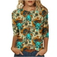 thumbnail image 2 of JTZGDY Western Shirts for Women Plus Size Ethnic Style Tops Plus Size 3/4 Lenght Sleeve Vintage Bleached Crewneck Tunic Tees Loose Oversied Graphic Tshirt Tops Multicolor#02 M, 2 of 6