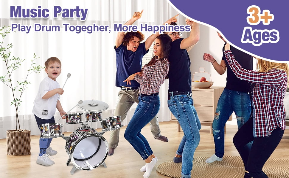 Kids Toddlers Drum Set with 5 Piece High Mini Musical Jazz Drum Kit for Beginners Kids Musical Instruments Toys Gifts for Age 3 4 5 6 7 8 9 10 11 12 Year Old Boys Girls Baby Children