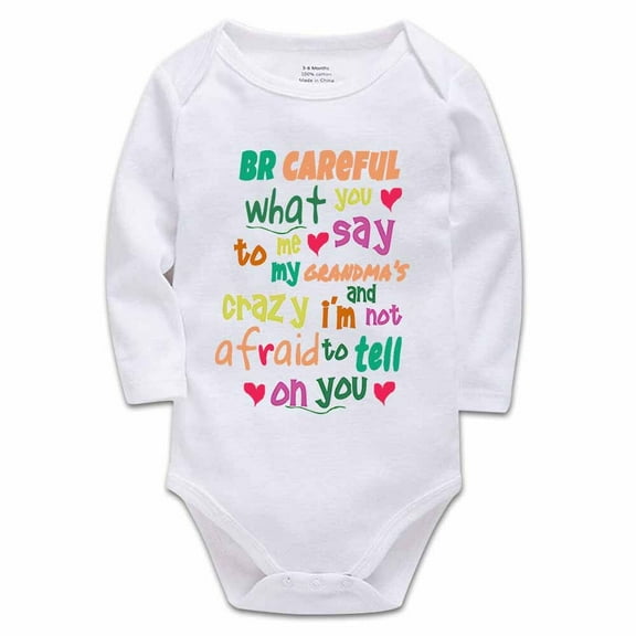 YCICIVDee Be Careful Say Me Grandma's/Crazy Funny Baby Bodysuit 3-6 Months White Long Sleeve