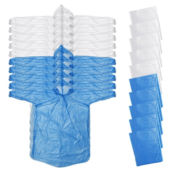 Uxcell Rain Ponchos for Adults, 10 Pack Rain Coat for Hiking Outdoor Activities, Blue, White