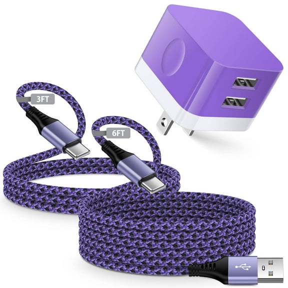 Type C Charger Block,HopePow Android Charger with 2PACK Type C Cable 6ft/3ft Dual Port Usb Wall Charger Adapter Plug Brick Super Fast Charging Phone Charger Block for Samsung Charger Type C,Purple