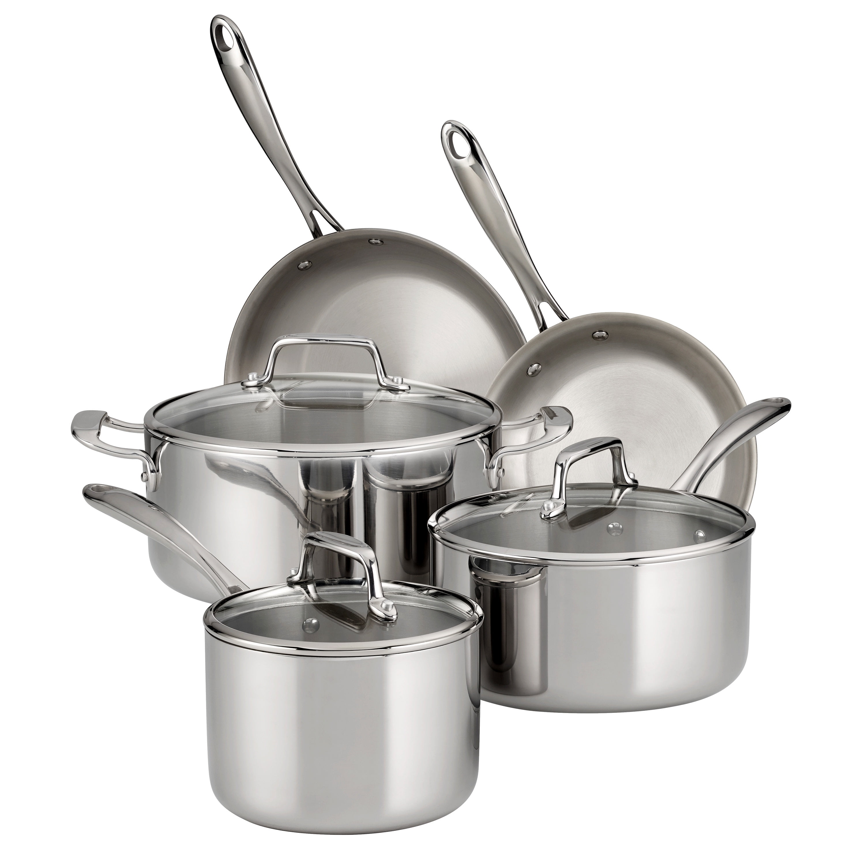 Set Of 12 Stainless Steel Kitchen Cooking Pots Set Glass Lid Saucepan Frying Pan 