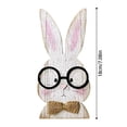thumbnail image 2 of Easter Bunny Figurine Glasses-Wearing Adorable Rabbit Desktop Decoration Home Wooden Sculpture Holiday Ornament, 2 of 6