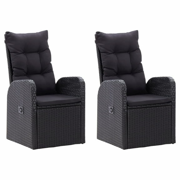 vidaXL Reclining Patio Chairs 2 pcs with Cushions Poly Rattan Black