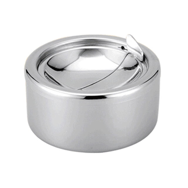 EeaseMX Cenicero de acero inoxidable resistente al viento con tapa, ideal para uso en interiores y exteriores (plateado).