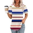 thumbnail image 2 of XIAfhje Womens Summer Tops Casual Soft Short Sleeved Round Neck Stripe Printed Top Pleated T Shirt Loose Business Tops Basic Plain Tee Blouses, 2 of 5