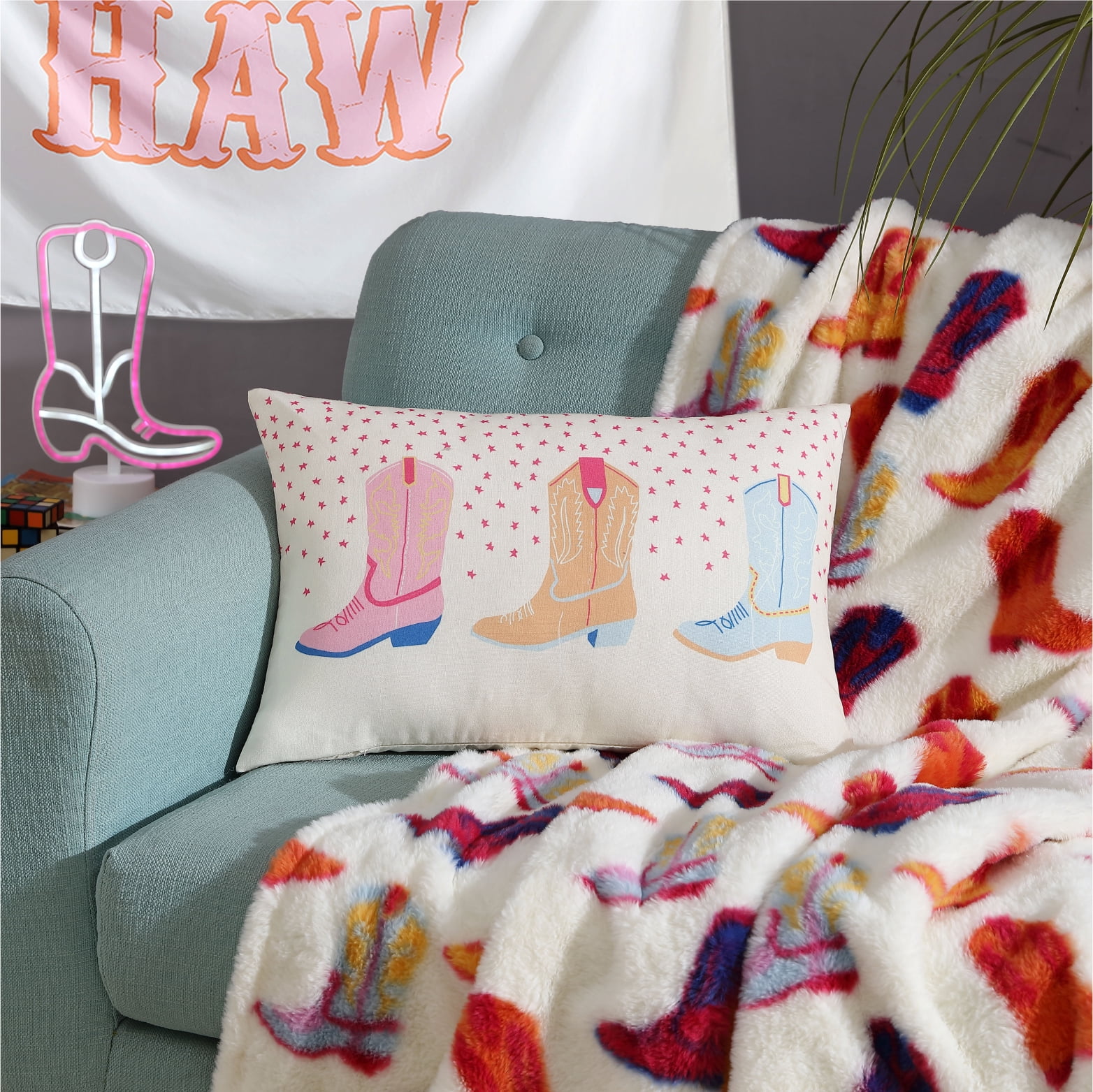 Urban Shop 14" x 20" Cowboy Boot Oblong Pillow for Teens and Young Adults
