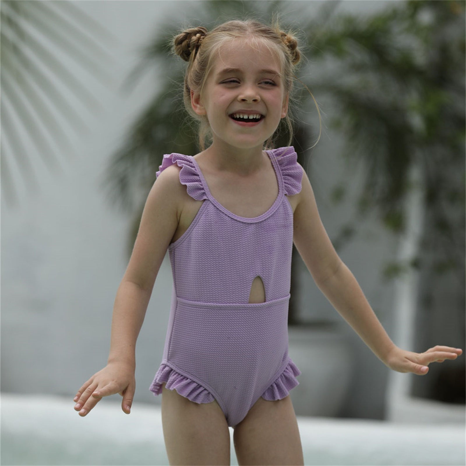 CAICJ98 Girls Swimsuits Toddler Summer Girls Bowknot Orange Leaves Printed Ruffles Two Piece Swimwear Swimsuit Bikini Purple Walmart