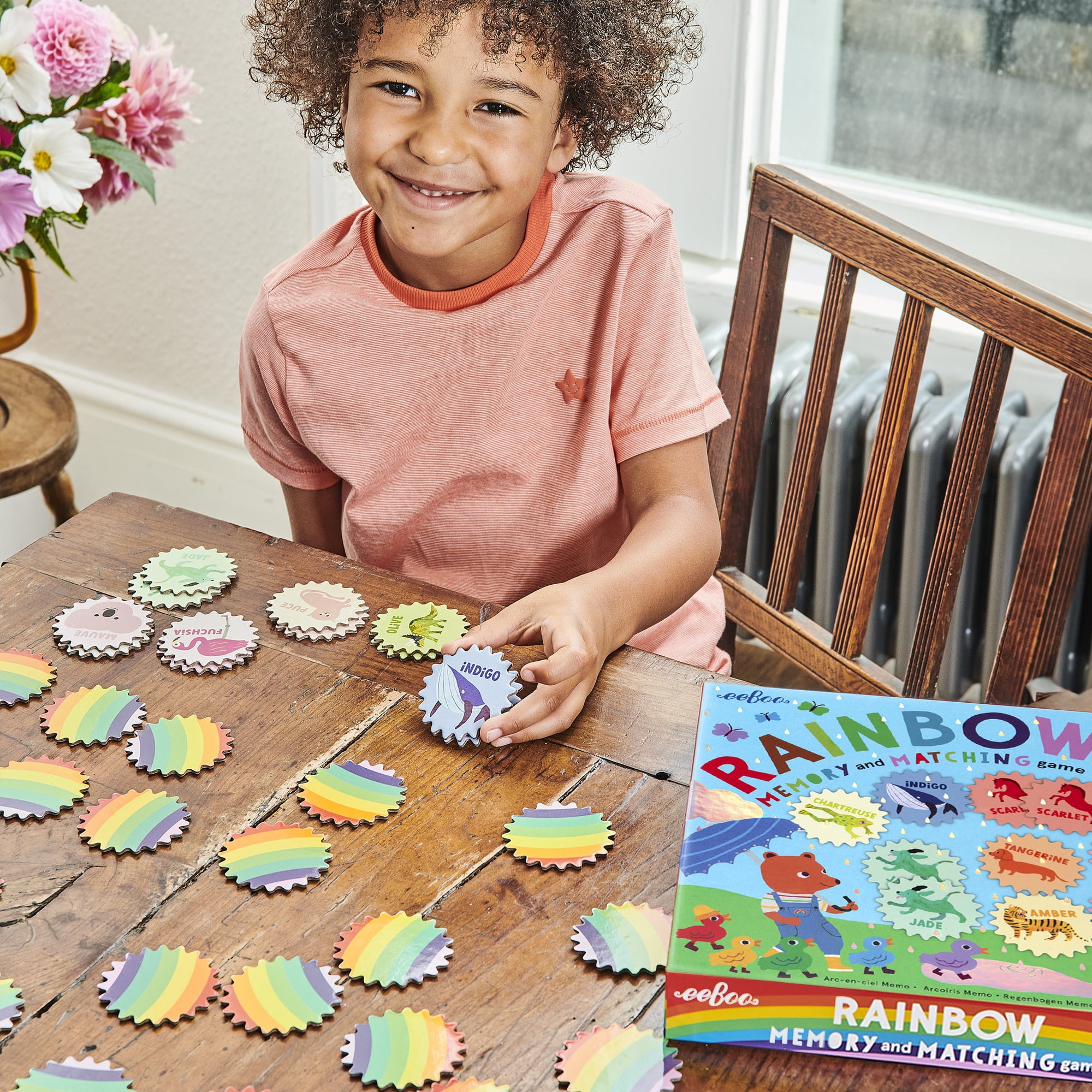 eeBoo: Rainbow Memory Matching Game - 24 Pairs To Memorize & Match, Colors & Animals, Encourages Recognition, Concentration Skills, Kids Ages 5+