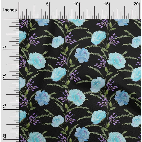 oneOone Organic Cotton Poplin Twill Fabric Watercolor Leaves & Peony Floral_Printed Craft Fabric BTY 42 Inch Wide