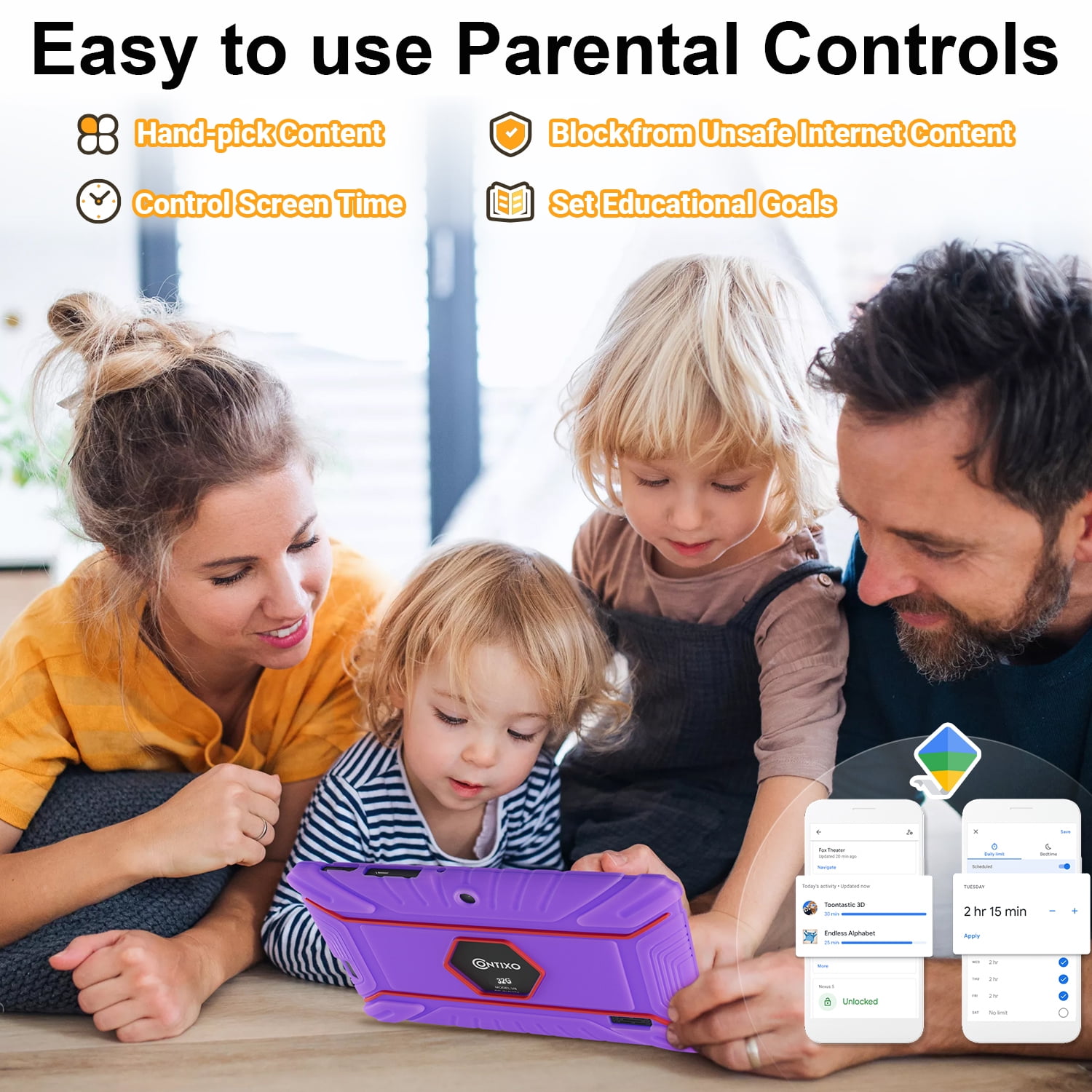 Contixo Kids Tablets and Smart Watch Bundle w/ STEM Learning System and Parental Controls, 7", Purple
