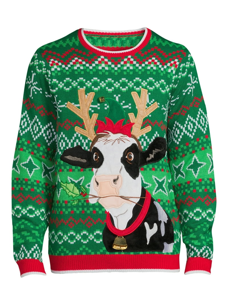 Holiday Time Men's Cow Ugly Christmas Sweater