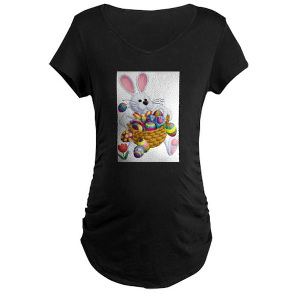 CafePress - Easter Bunny With Basket Of Eggs Maternity T Shirt - Maternity Dark T-Shirt