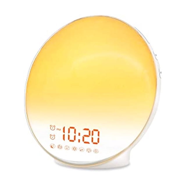 Wake Up Light Sunrise Despertador para niños, personas que duermen mucho, dormitorio, con simulación de amanecer, ayuda para dormir, alarmas duales, radio FM, repetición, luz nocturna, luz diurna JM