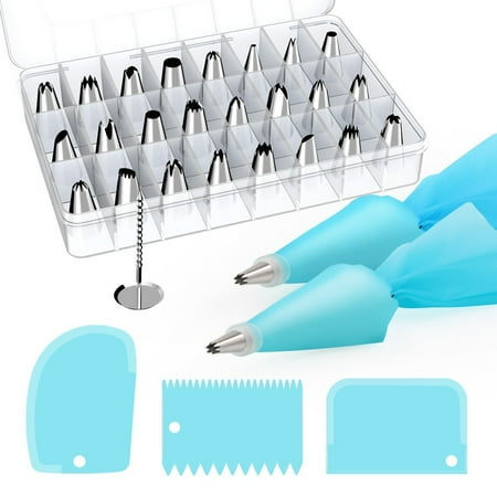 - Rackaphile 72-Piece Cake Decorating Supplies Kit with Case, Stainless Steel Baking Supplies Icing Tips, 44 Piping Tips 20 Pastry Bags 2 Silicone Bags 2 Couplers 3 Cake Scrapers 1 Flower Nail