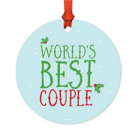 Metal Christmas Ornament, World's Best Couple, Holiday Mistletoe, Includes Ribbon and Gift