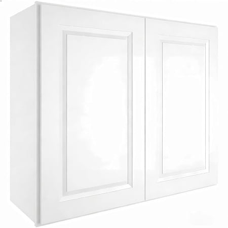 LUXEYARD Wood Wall-Mounted Cabinet RTA Bathroom Medicine Cabinet with Adjustable Shelves and 2 Soft-Close Doors Laundry Storage Cabinet for Bathroom Kitchen Living Room 12 D*36 W*30 H Shaker White