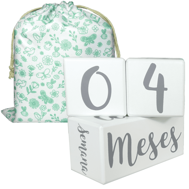 Cubos de madera para tomar fotos de meses del bebé - Regalo para embarazada y recién nacido - Milestone blocks, bloques mensuales para bebé - Todo en español - Colores neutros para niña o niño