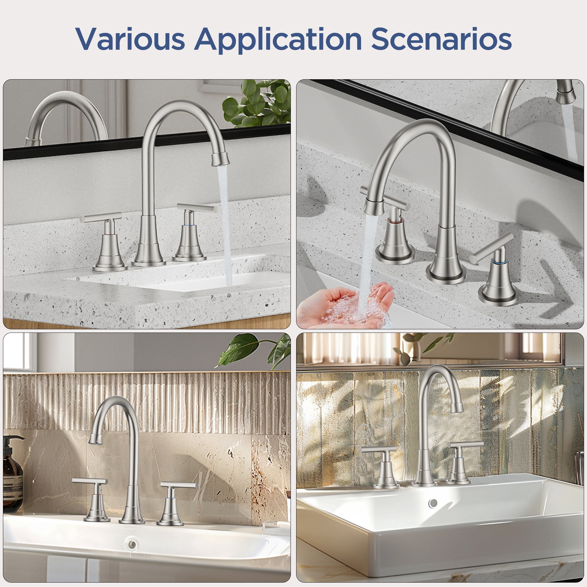 TVOFEK 8 inch Widespread Bathroom Sink Faucet 3 Hole with Pop up Drain and cUPC Hose, 2 Handle Brushed Nickel Vanity Faucet with 360° Spout for Restroom, RV, Bar