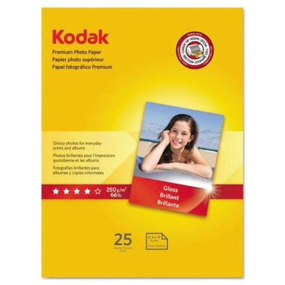 KODAK Photo Paper Gloss 8 ½ x 11, 25 count, 64lb-240 g/m2 (41173)