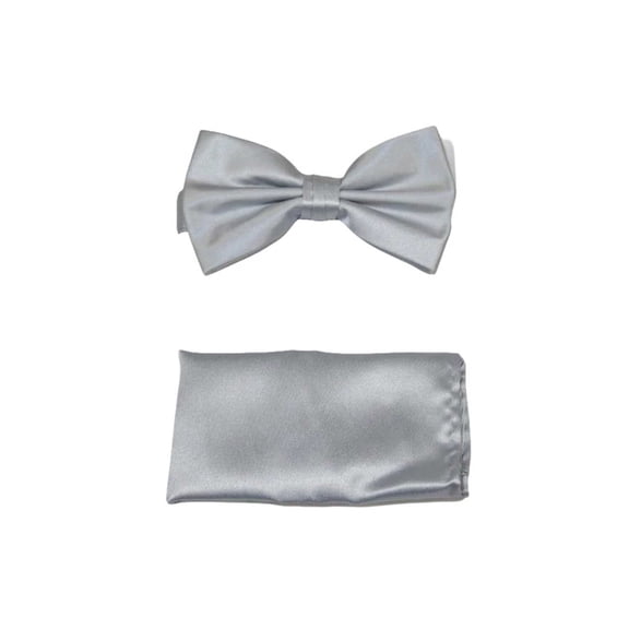 Men's Bow Tie and Hankie by J.Valintin Collection #92489 Solid Satin Silver
