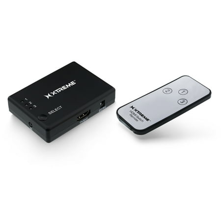 Xtreme 3-Port HDMI Black Switch 4K Video Switcher Supports Compatible Devices Remote 7.75 inch