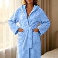 thumbnail image 5 of HBGVBA Hooded Flannel Robe for Women,Solid Bathrobe with Pockets,Cozy Loungewear Sleepwear, 5 of 5