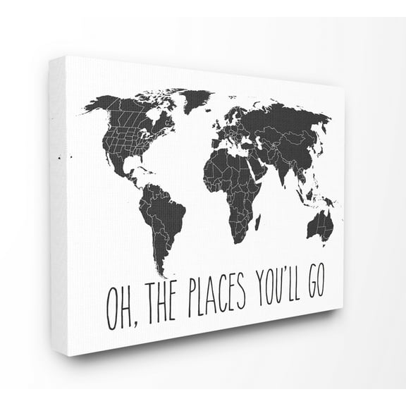 Stupell IndustriesBlack and White Map Oh The Places You'll Go TypographyCanvas Wall Art by Lettered and Lined