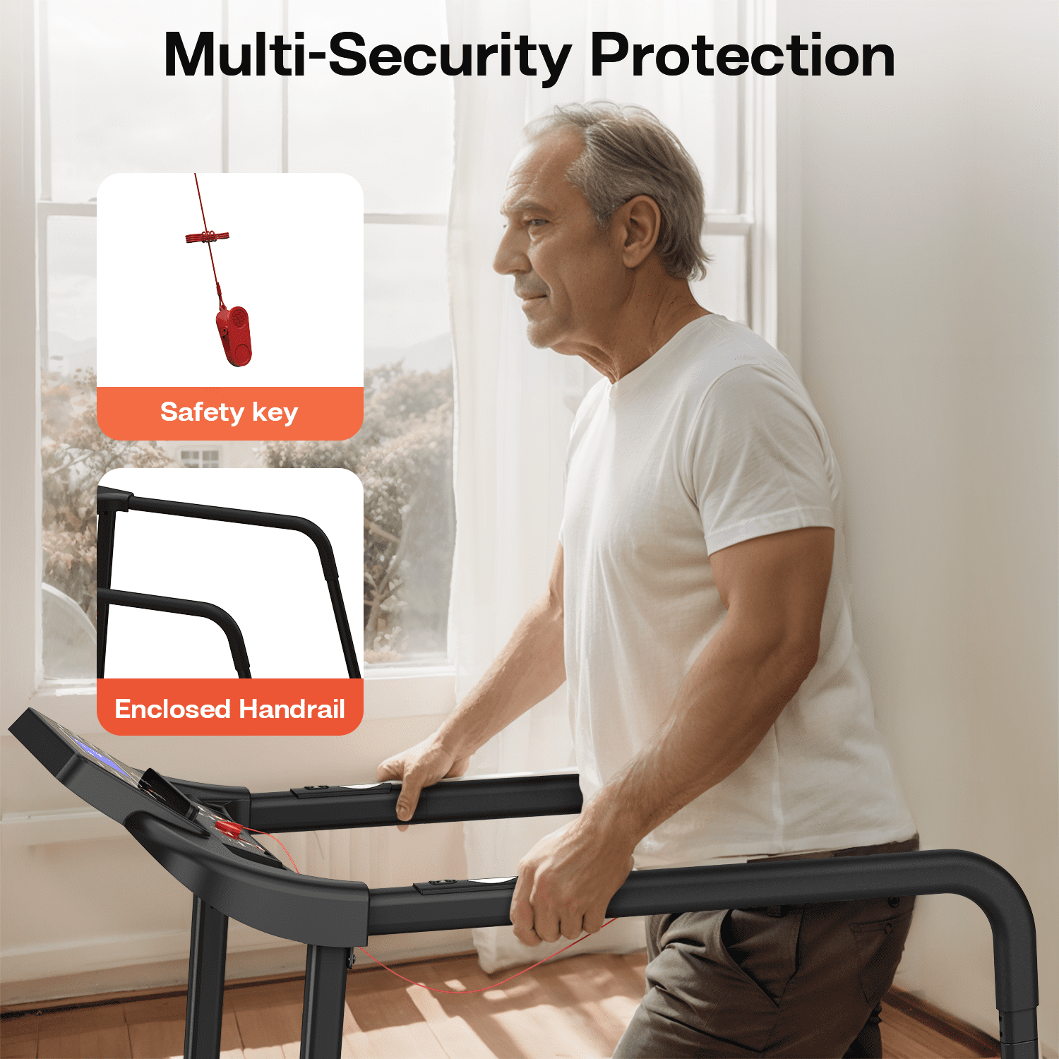 LuckyNote Walking Pad Treadmill for Seniors, Foldable Exercise Treadmill with Handrail & LED Display, 300 lbs Capacity, Black