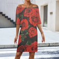 thumbnail image 2 of Rose Garden Printed Women's Off The Shoulder Ruffles Summer Wedding Guest Loose Casual Party Beach Dress, 2 of 9